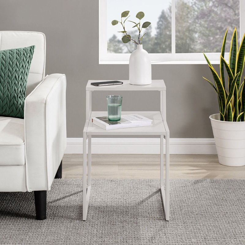 Sperazza Frame Side Table Set, White, White