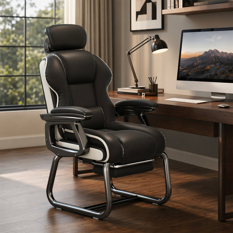 Fauteuil de bureau ergonomique en similicuir avec repose-pieds rétractable à 90 ° -135 °