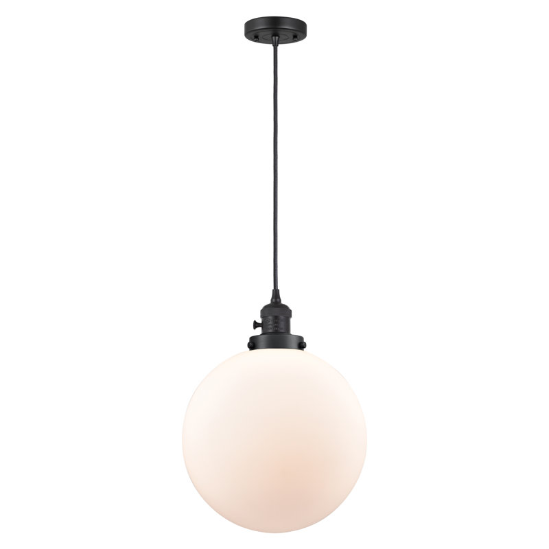 Luminaire suspendu à globe unique à 1 lumière, Noir mat, Blanc mat