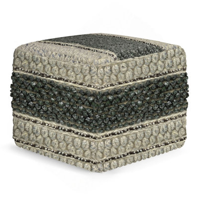 Bohemian Style Chunky Knit Square Pouf Ottoman, Multi-functional Woven Footrest & Extra Seating
