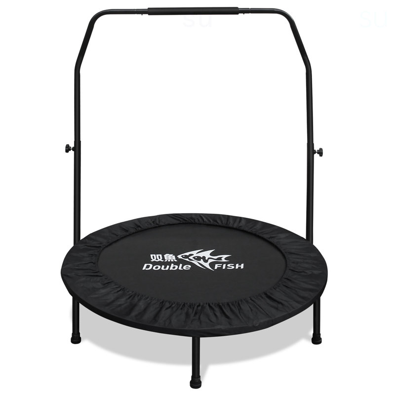 DOUBLE POISSON 1 mini trampoline réglable en mousse de haute qualité avec poignée en mousse de 48 po - Peut supporter jusqu'à 400 lb, rebondisseur de forme rectangulaire noir pour adultes - idéal pour les entraînements intérieurs et extérieurs