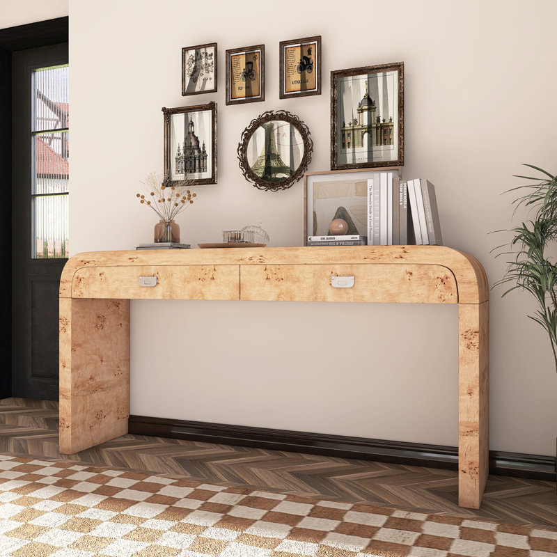 Wooden Entryway Table With Burl Veneer, Brown