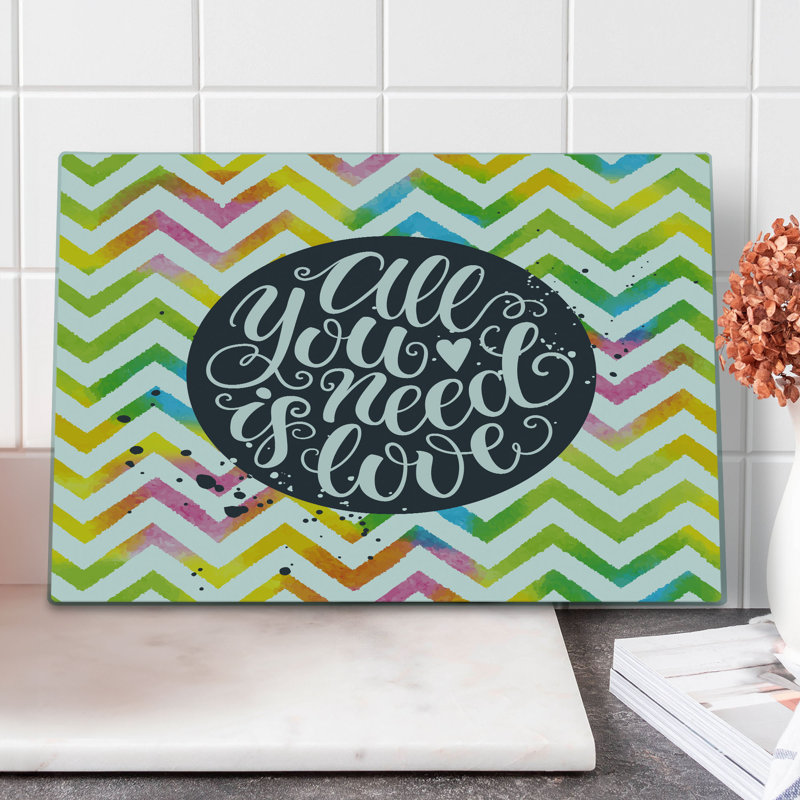 Ambesonne Saying Cutting Board Large Size All You Need is Love Chevron Multicolor