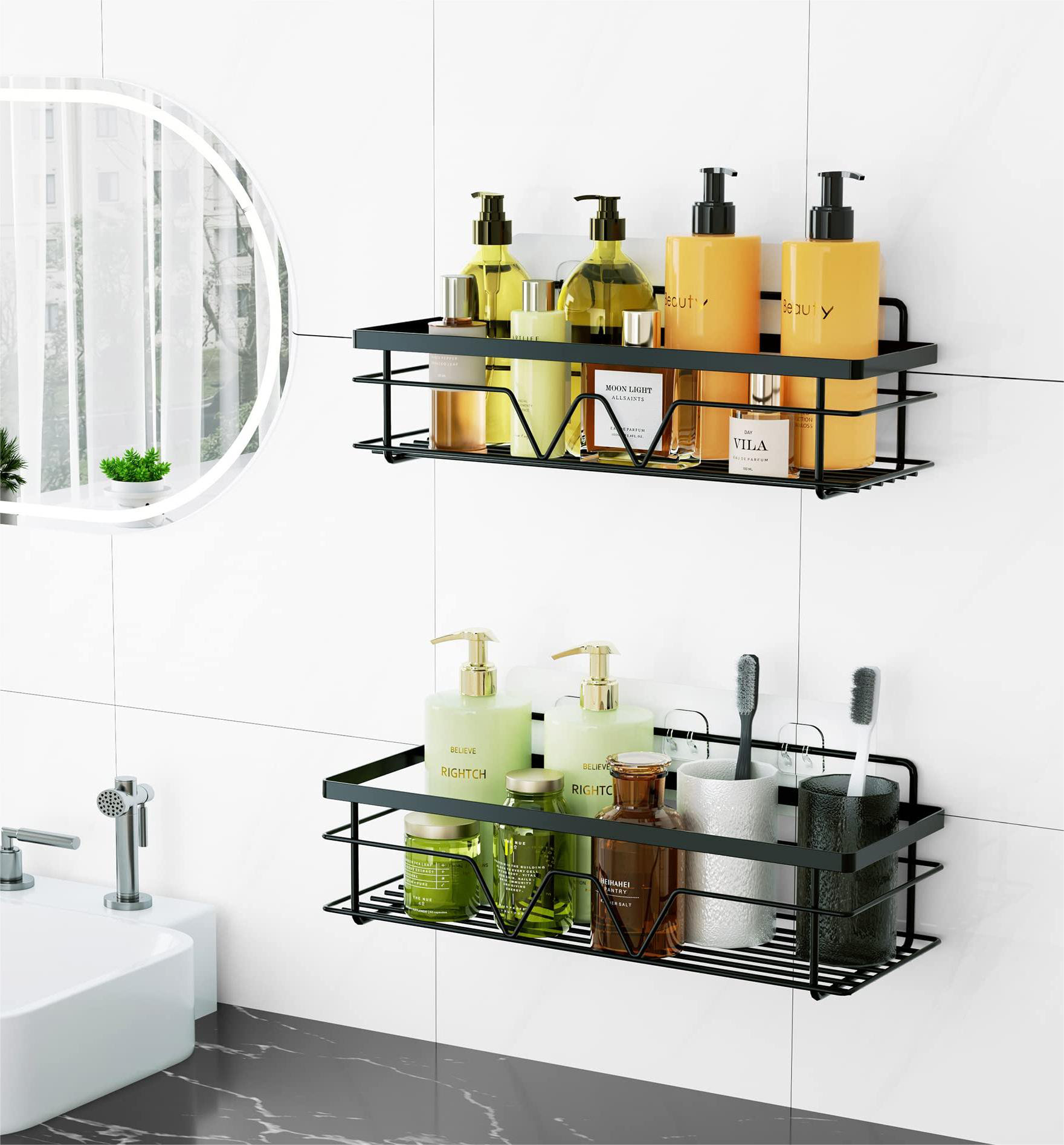 Meadie Adhesive Stainless Steel Shower Caddy Rebrilliant