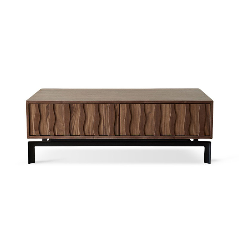 47.24" Brown + Black Solid + Manufactured Wood + Iron Rectangular Coffee Table