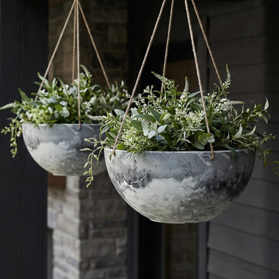 Ensemble de 2 pots à fleurs suspendus Algreen Algra (composite avec crochets en macramé, intérieur / extérieur)
