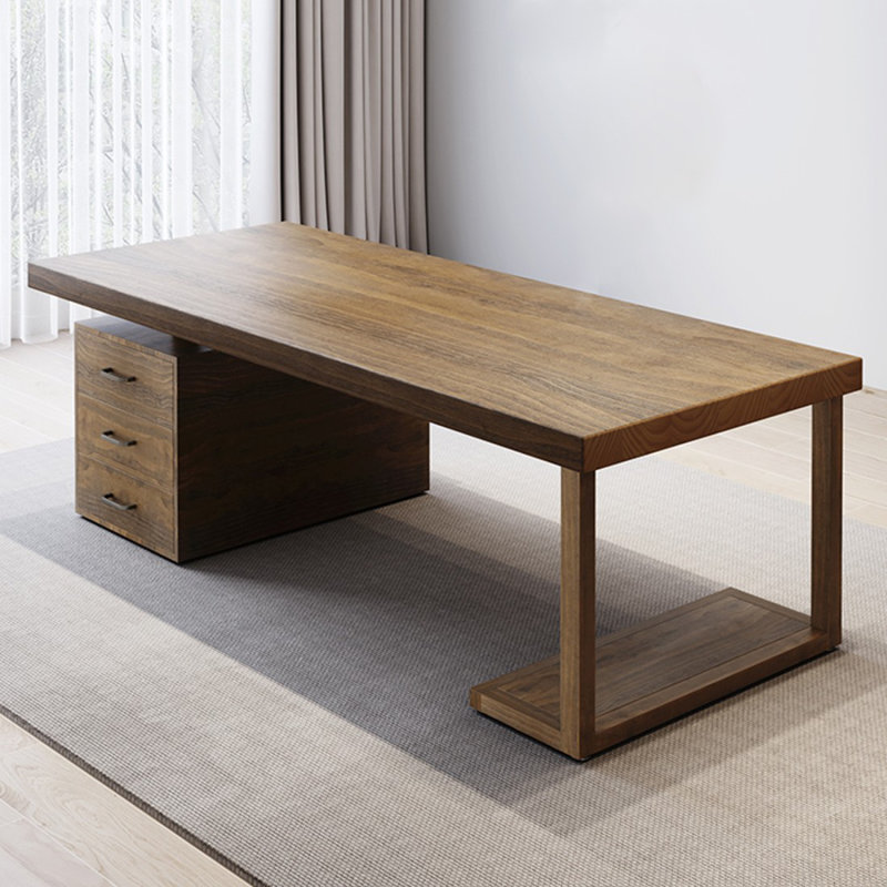 Walnut Rectangular Solid Wood Executive desk with drawers desk, 29.53" H x 62.99" W x 27.56" D