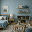 Papier peint texturé en toile de lin bleu Dusk-476383425