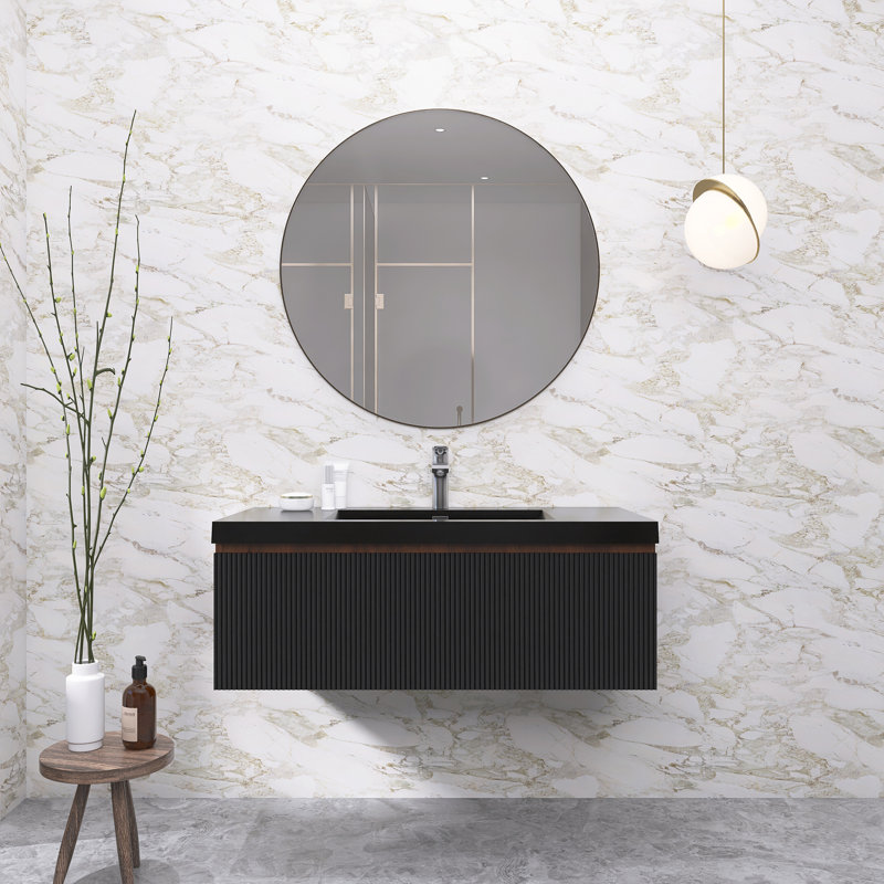 Meuble-lavabo moderne à rayures avec lavabo simple, 42"