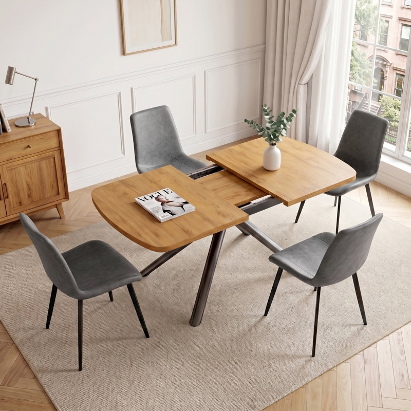 Ensemble de salle à manger 5 pièces, table en chêne et chaises rembourrées, Ensemble de cinq pièces : table, quatre chaises