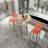 -piece bar table and chair set with gold frame, storage table, sponge cushions, beige and orange upholstery