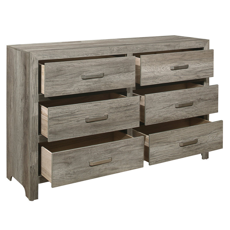 Commode de style rustique vieilli gris avec 6 tiroirs et meubles de chambre à coucher transitionnels