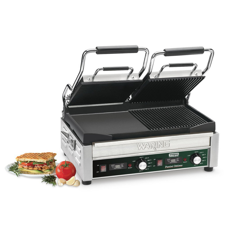 Waring 17 in. Cast Iron Non Stick Electric Grill Sandwich Maker & Panini Press with Lid