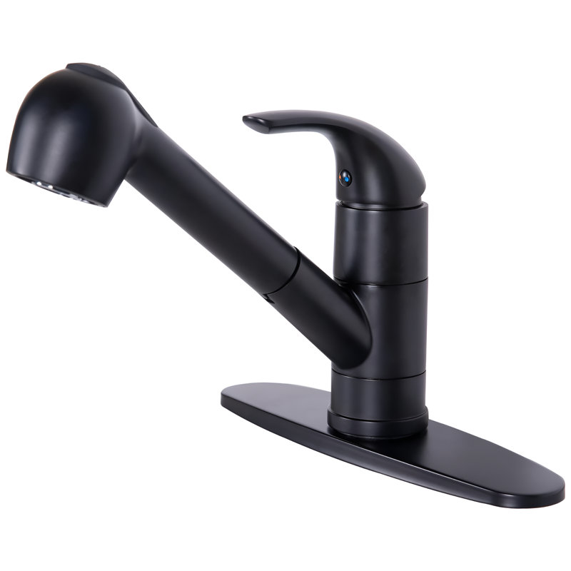 Petit robinet de cuisine noir brossé, petit robinet d'évier de cuisine à poignée simple avec douchette, robinets de cuisine bas à un trou