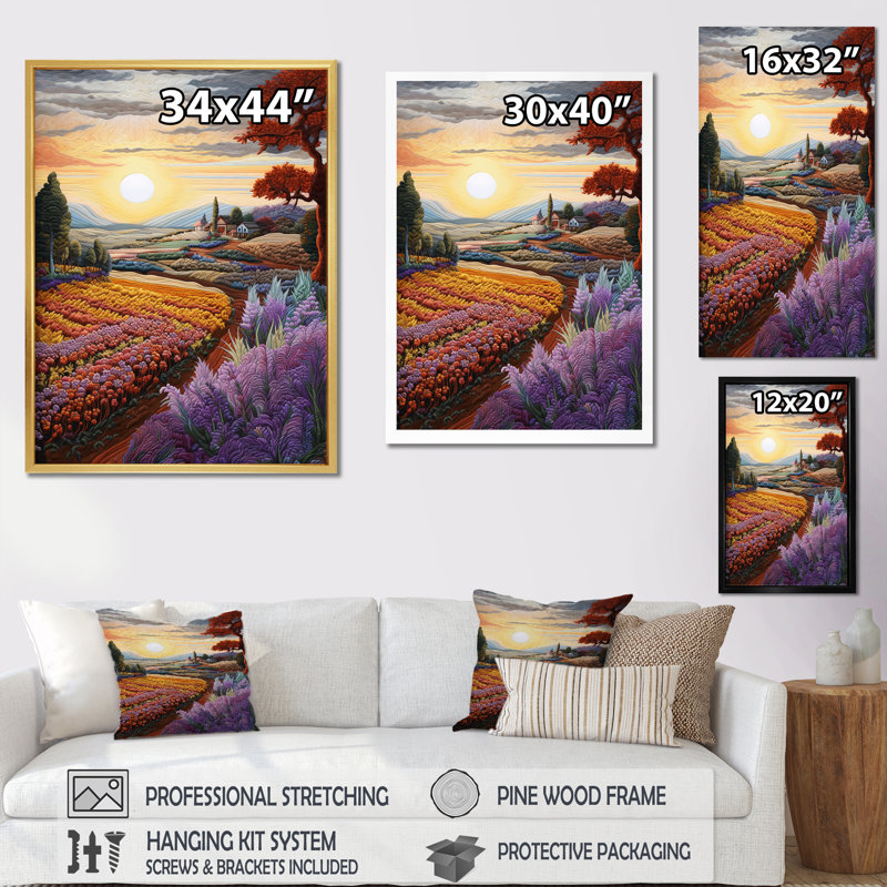 «Countryside Sunrise In Provence II», reproduction sur toile, H 32 po x l 24 po x P 1 po, Cadre simple argenté