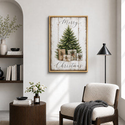 «Rustic Christmas Tree Holiday», art de chambre à coucher, impression sur toile encadrée