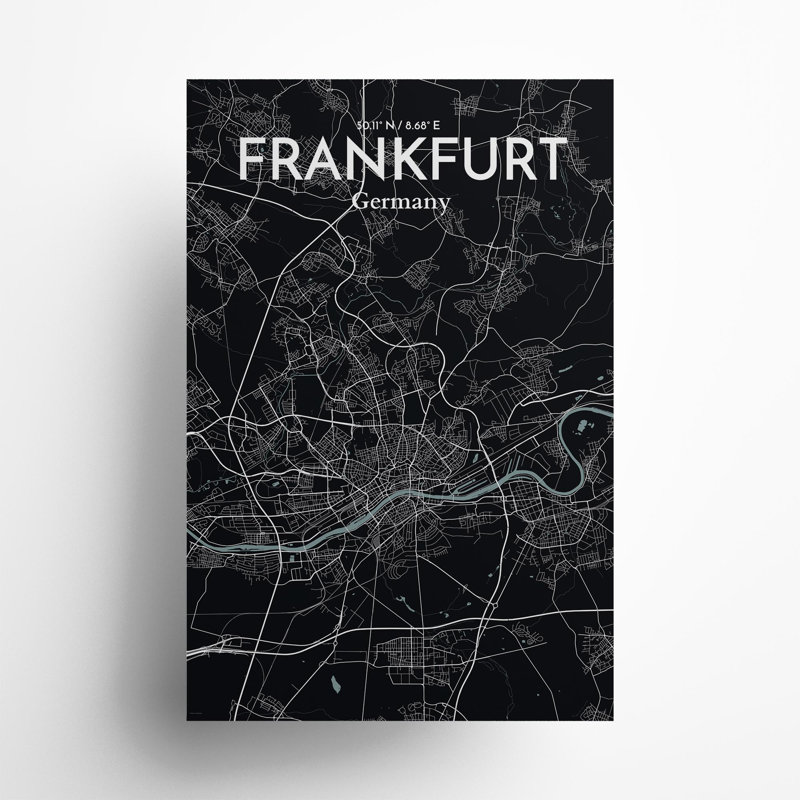 Carte de Francfort, impression graphique contrastée, Gris / noir, H 36 po x l 24 po
