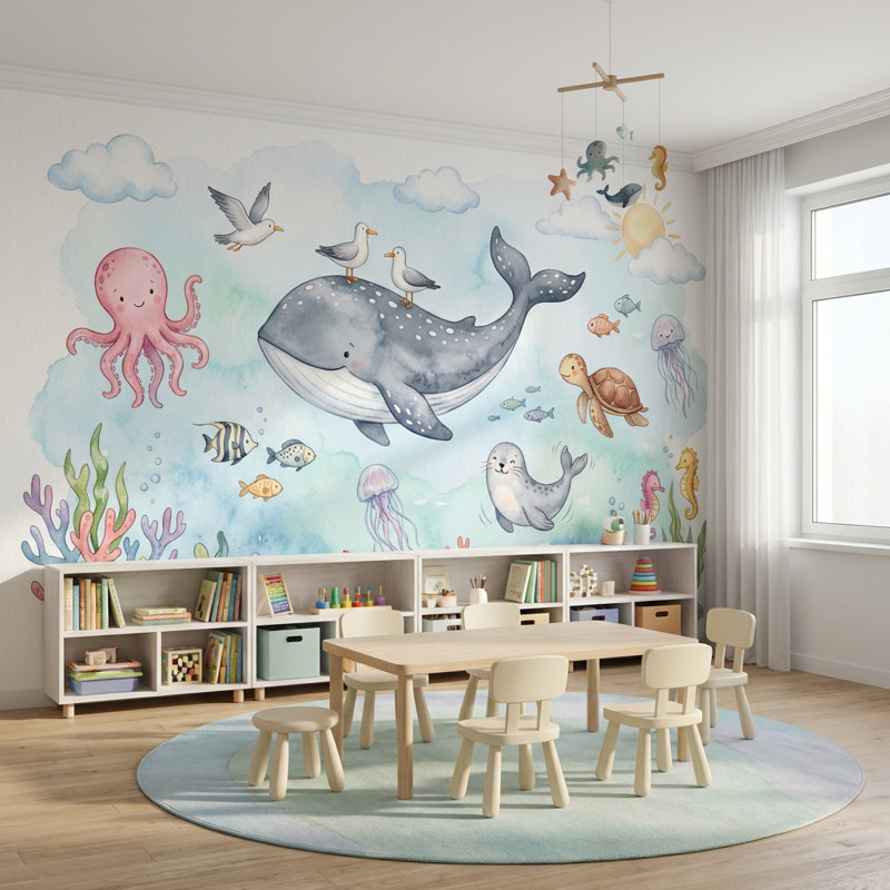 Décoration murale sous-marine marine, 120 po x 96 po, Peler et coller