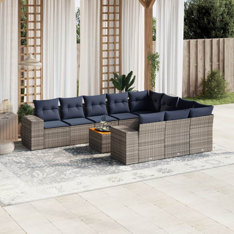  Ensemble de canapé de patio 11 pièces avec coussins en rotin de polyester gris