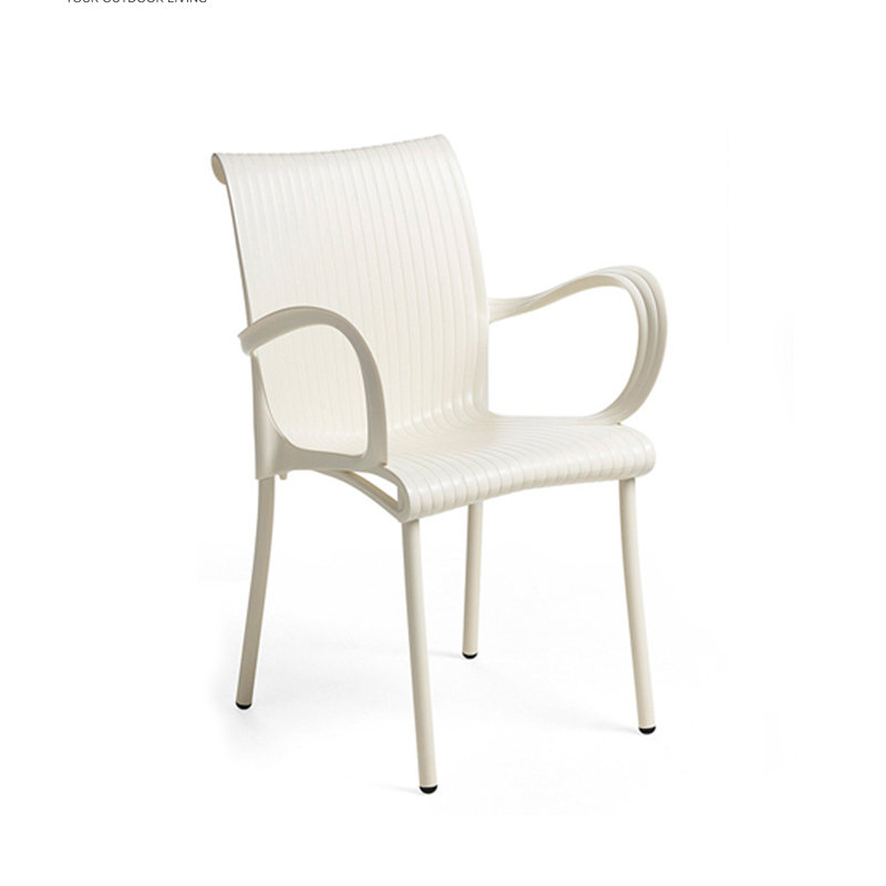 Achaia Stacking Patio Dining Armchair with Cushion, Burro