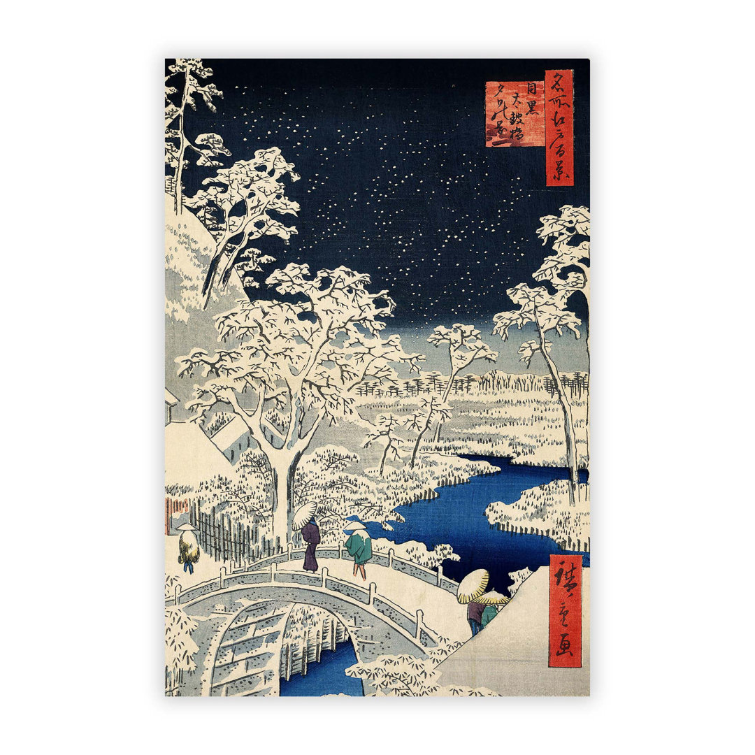 Meguro Drum Bridge and Sunset Hill by Utagawa Hiroshige - Frameless Print