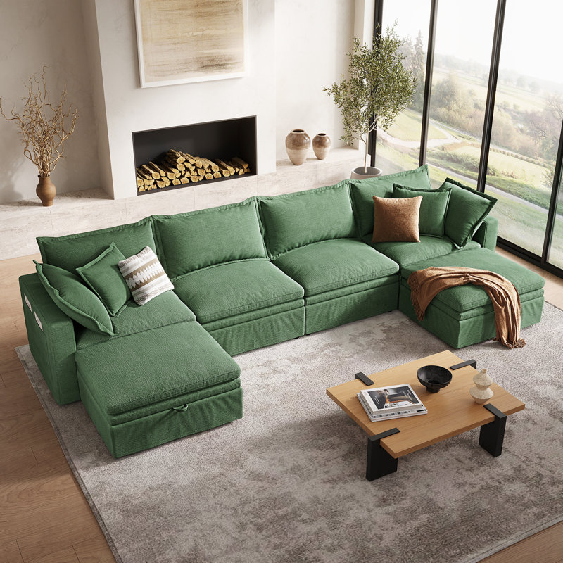 148" Cloud Couch, Oversized Modular Comfy Sofa for Living Room, U Shaped Sectional Couches with Detachable Sofa Cover, Storage Ottoman