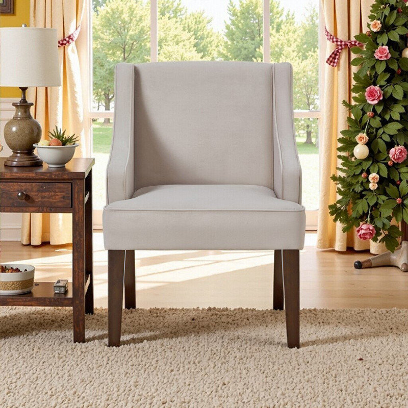 Fauteuil en tissu avec pieds en bois massif UnaNoxa, Taupe