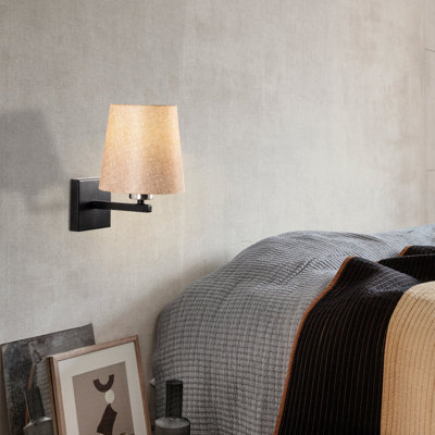 Scandinavian Style Wall Lamp, Black & Nickel with Cream Fabric Cap, 11.8 x 9.4 x 11.8 inches | Iron Body, E27 Socket (Max 40W), IP20 | Elegant & Functional Lighting for Home Decor & Modern Spaces