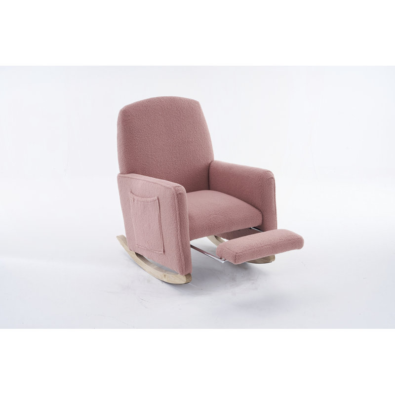 Chaise berçante en tissu avec repose-pieds Teddy, Rose