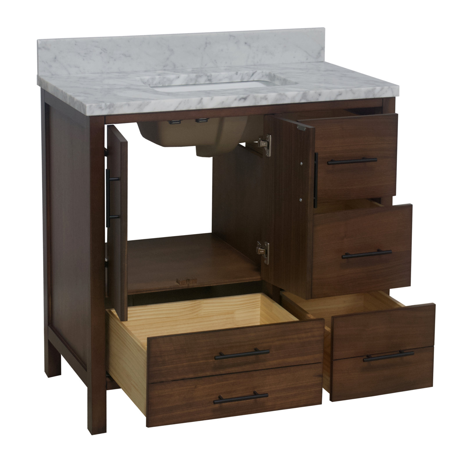 Kiara 36'' Single Bathroom Vanity, Carrara Marble, Walnut