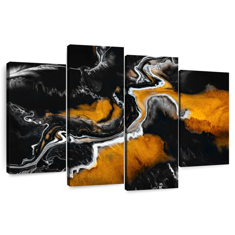 Avery Gold And Black Abstract, 54" H x 84" W