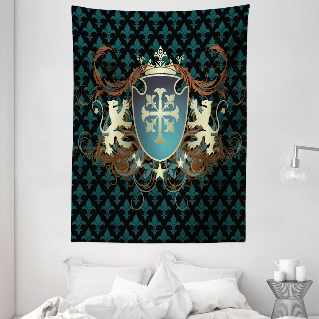 Wandteppich, Mittelalter Wappen, Mittelalterlich, Teal Schwarz Zimt