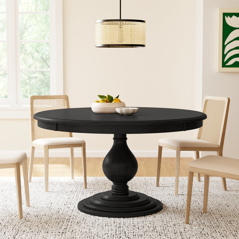 Douglas Round Solid Wood Dining Table, 48" W x 48" L, Antique Black