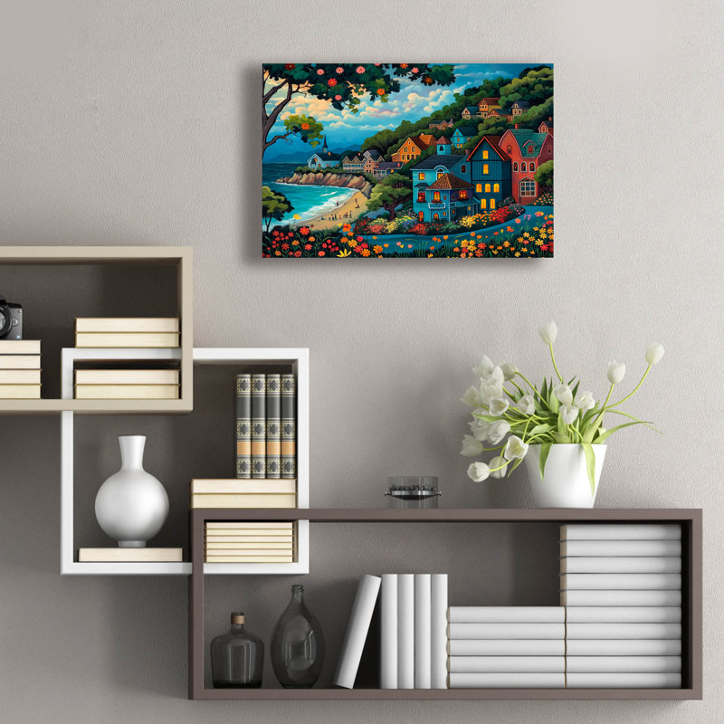 Art mural épique «Whispering Waves Village» par Doron David, 24 po x 16 po, H 16 po x l 24 po