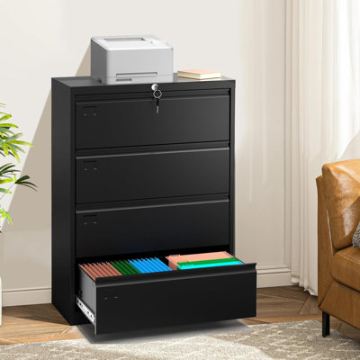 Classeur à 4 tiroirs, classeurs en métal, classeur avec serrure, classeur latéral pour dessous de bureau, noir