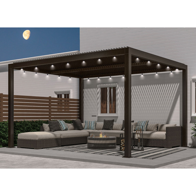 14 pi. L 10 pi. D Pergola en aluminium avec guirlandes de lumières de 48 pi