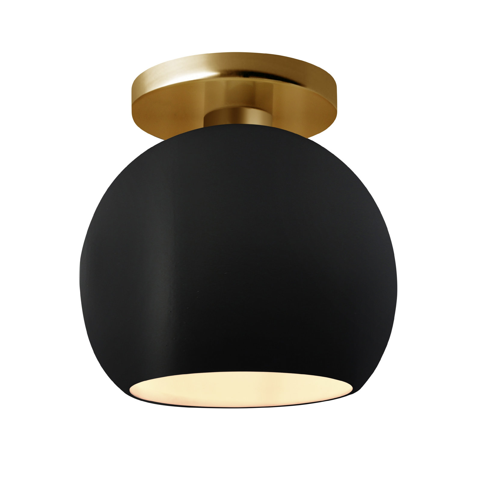 Single Light Ceramic LED Semi Flush Mount, Carbon Matte Black, 9" H x 10" W x 10" D, Brushed Brass