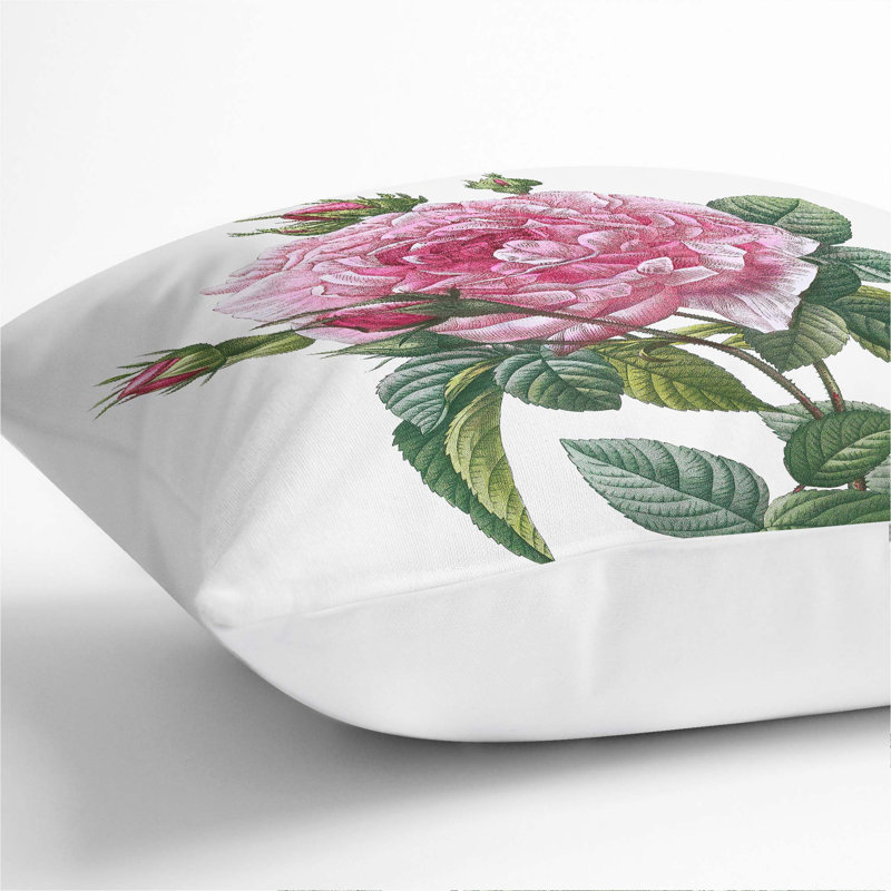 A French Rose In Pink Floral Square Throw Cushion, White, 55 x 55 cm