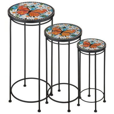 28 Inch Plant Stand Tall Metal and Ceramic Planter Accessories Standard - Butterfly