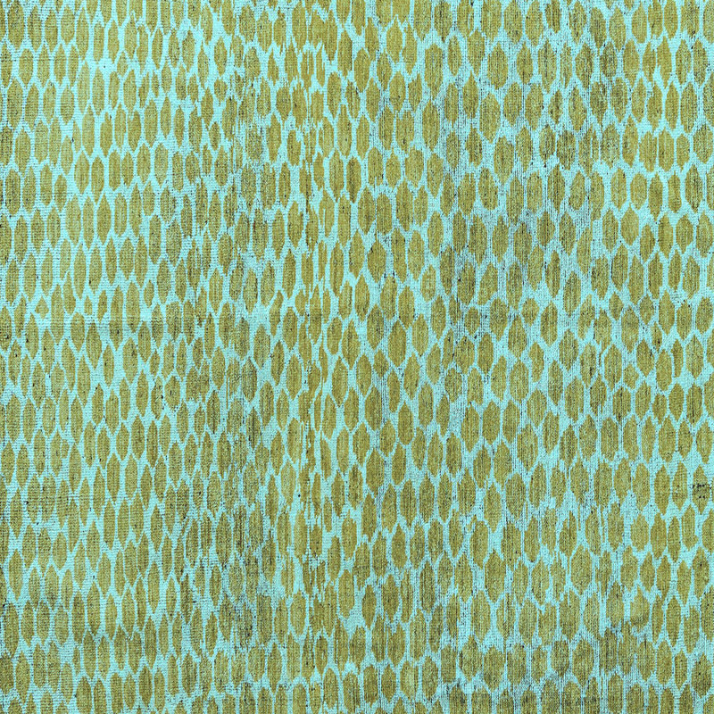 Tapis bleu abstrait en laine et polyester tissé à la machine, Carré 3 pi x 3 pi