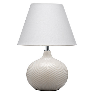 Lampe de table Fern en céramique avec abat-jour en lin, crème