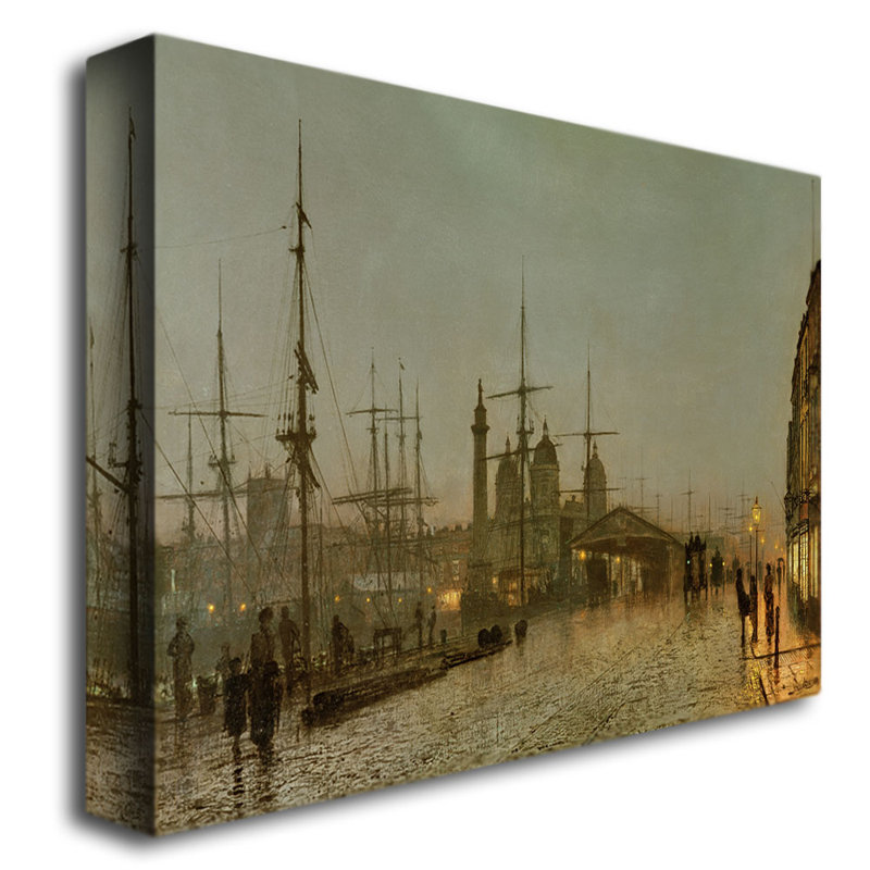 "Hull Docks by Night" par John Atkinson Grimshaw, reproduction d'art sur toile tendue, H 18 po x l 24 po x P 2 po