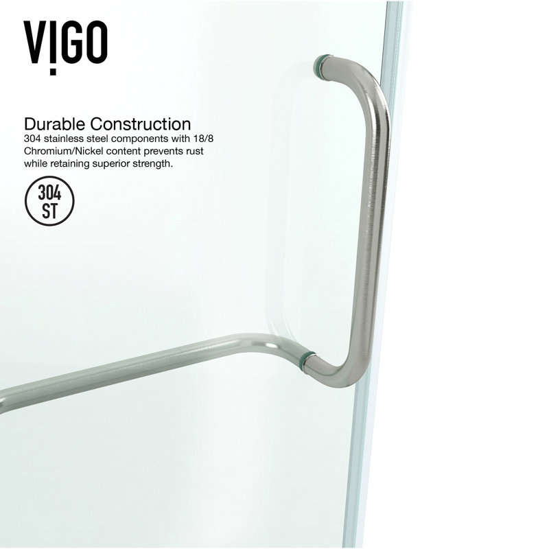 Pacifica 36" W x 48" D x 79" H Hinged Frameless Shower Enclosure with 3/8  Clear Glass&Base, Left, Brushed Nickel