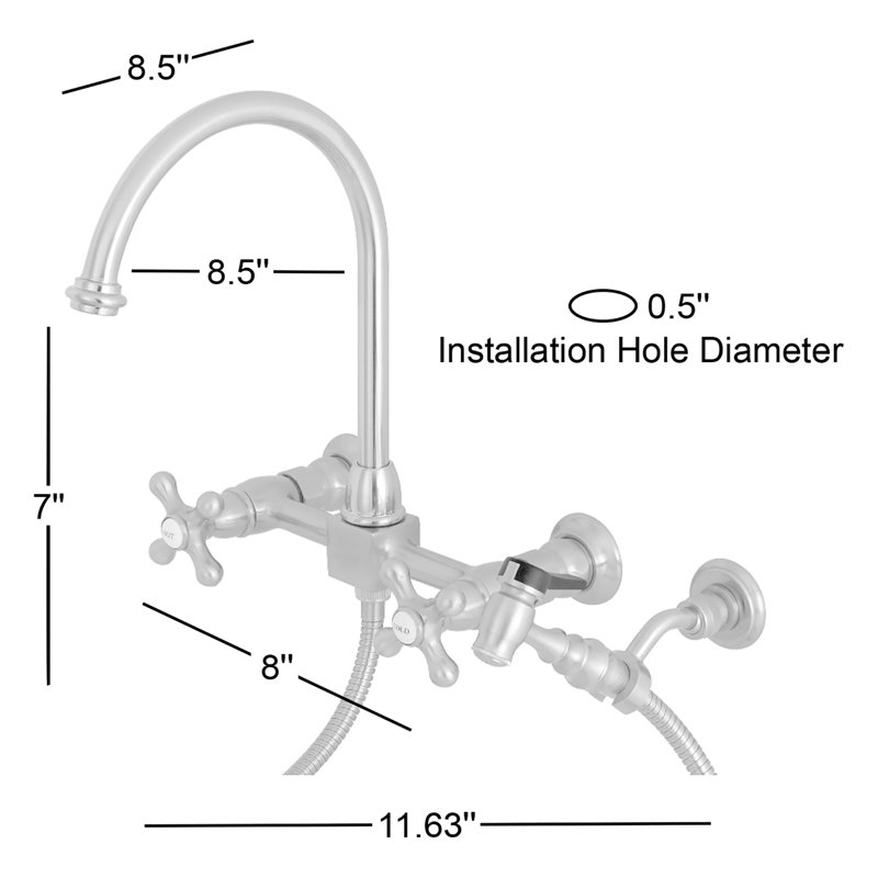 Kingston Brass Restoration Double-Handle 3-Hole Wall-Mount Bridge Kitchen Faucet with Brass Sprayer, Oil Rubbed Bronze