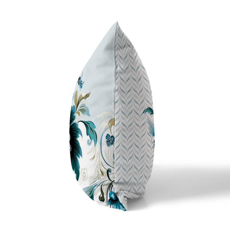 Oreiller réversible intérieur / extérieur Damask Hue, Vert / beige damassé, H 16 po x l 16 po