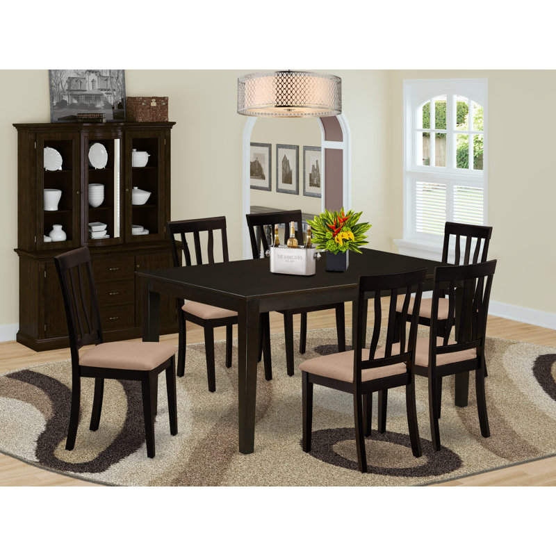 Ensemble de meubles de salle à manger 7 pièces comprenant une table de cuisine rectangulaire et 6 chaises de salle à manger en lin, cappuccino