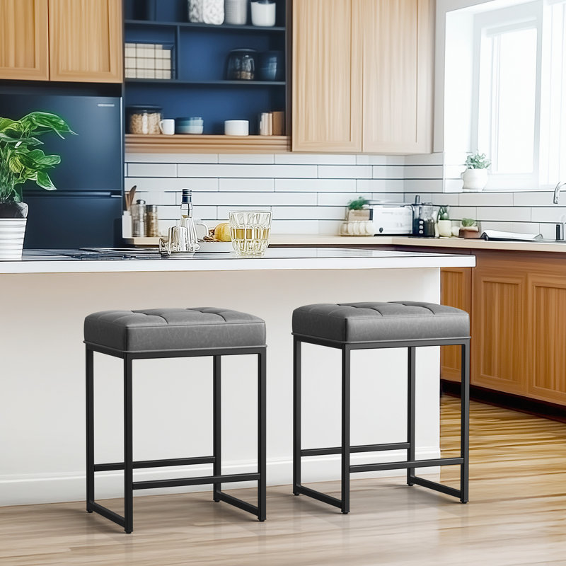 Kloud Counter Backless Industrial Stools with Footrests, Gray, Counter Stool (24" Seat Height)
