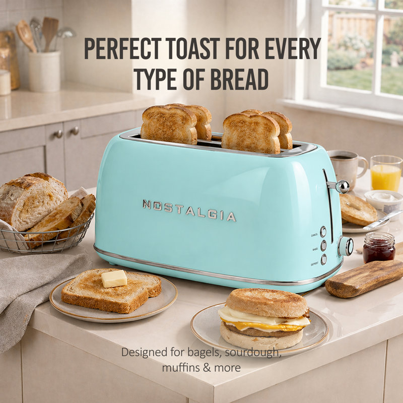Classic Retro 4- Slice Toaster, Aqua, Aqua