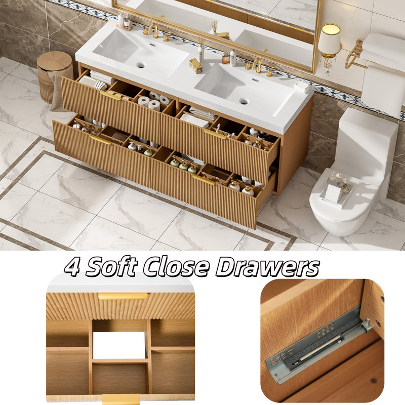 Meuble-lavabo double flottant 60 po avec évier intégré