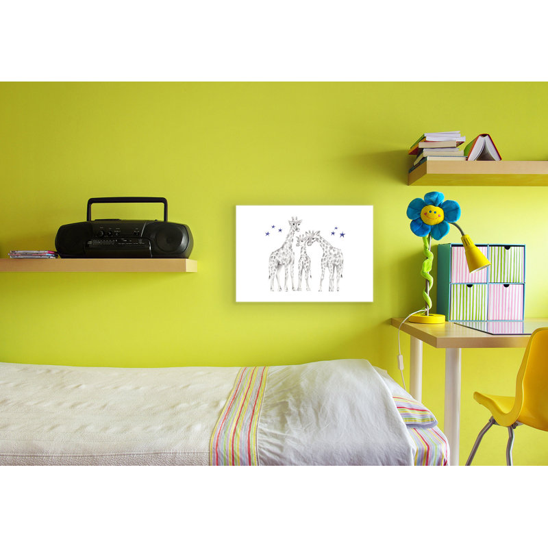 Girafe, graphite, dessin sur toile, H 10 po x l 15 po, Plaque murale